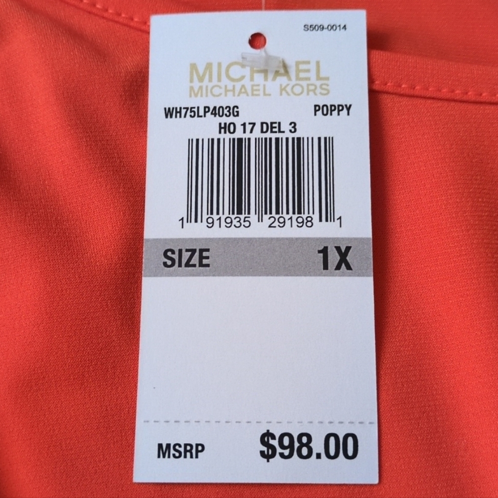 MICHAEL Michael Kors Poppy Orange Gold Tone Halter Cold Shoulder Blouse 1X NWT - Picture 5 of 16